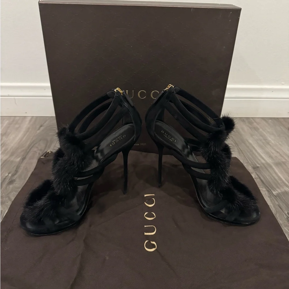 Gucci Black Fur Women's Sandals - Picture 2 of 8
